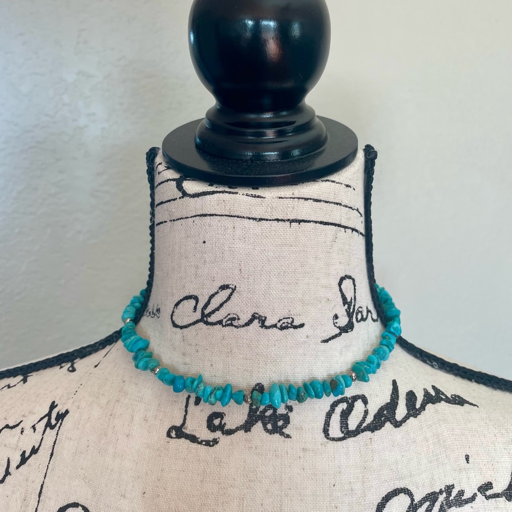 NEW 925 Silver Southwest Style Blue Turquoise Nugget Choker Wire Necklace